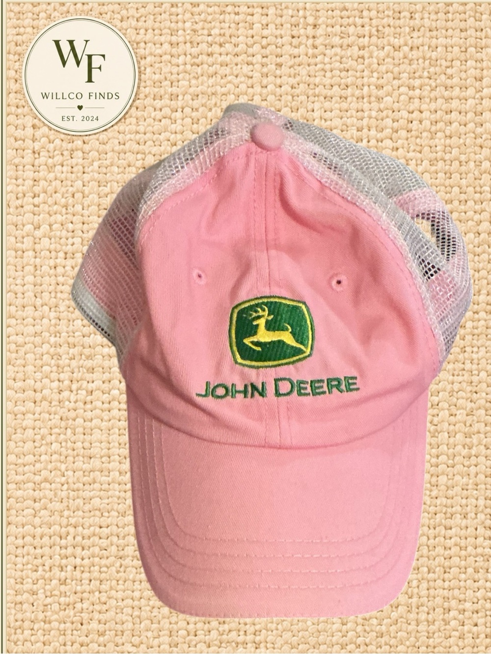 John Deere Pink Trucker Hat Mesh Baseball Cap Embroidered Logo One Size